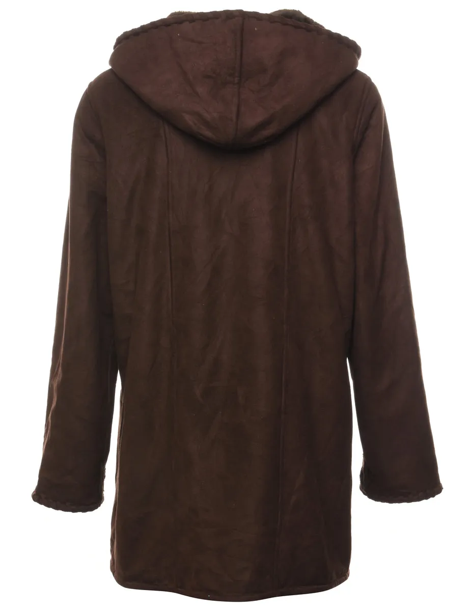 Dark Brown Suede Hooded Coat - M