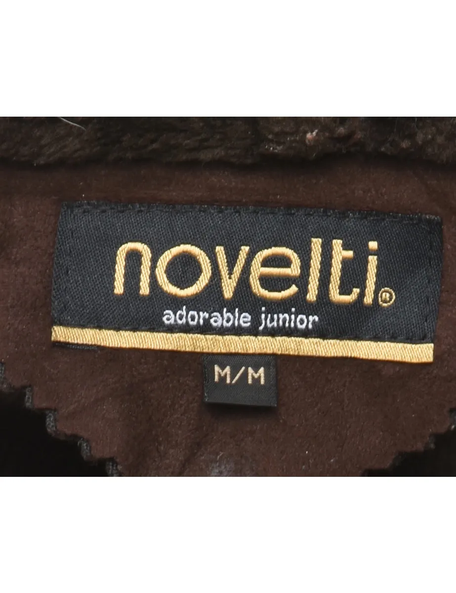 Dark Brown Suede Hooded Coat - M