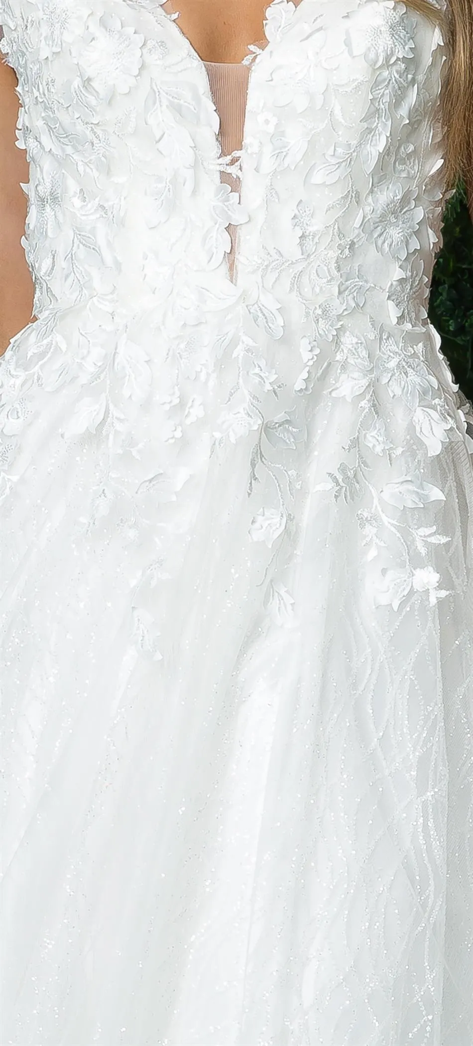 Deep V-Neck Open V-Back Long Wedding Dress NXJR930