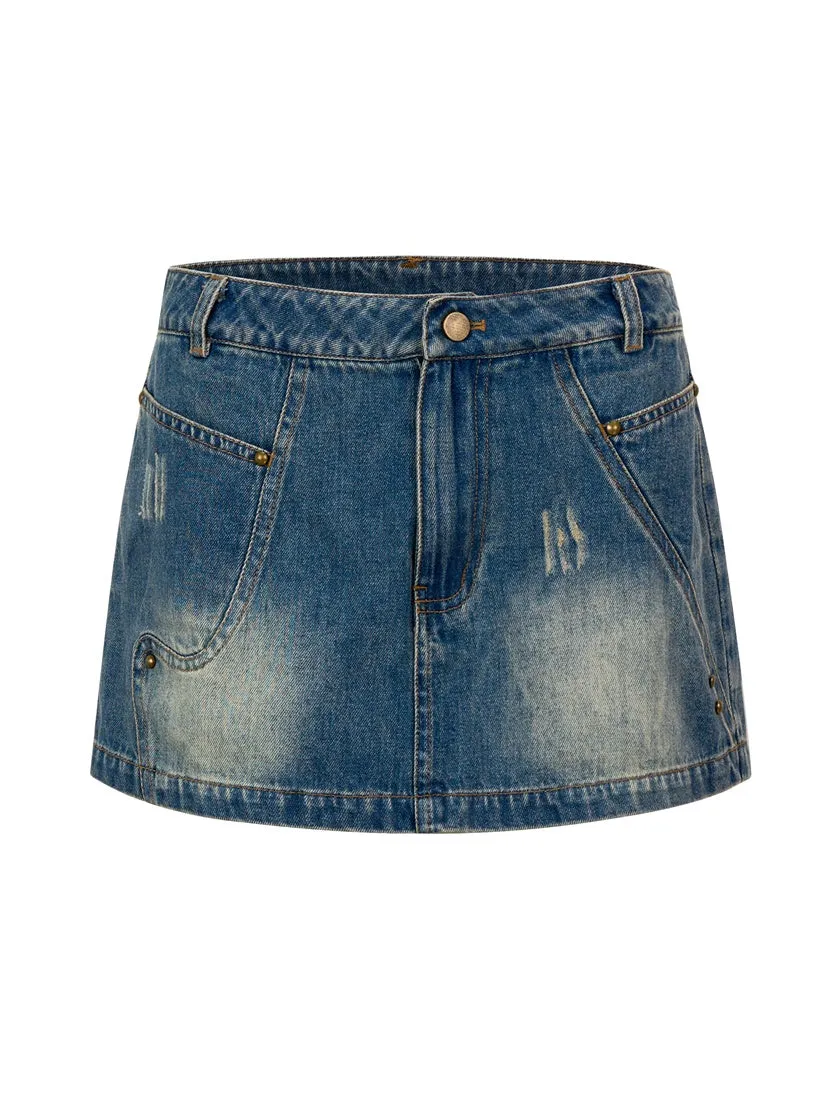 Denim Faded Cool Casual Gilet＆Mini-Skirt