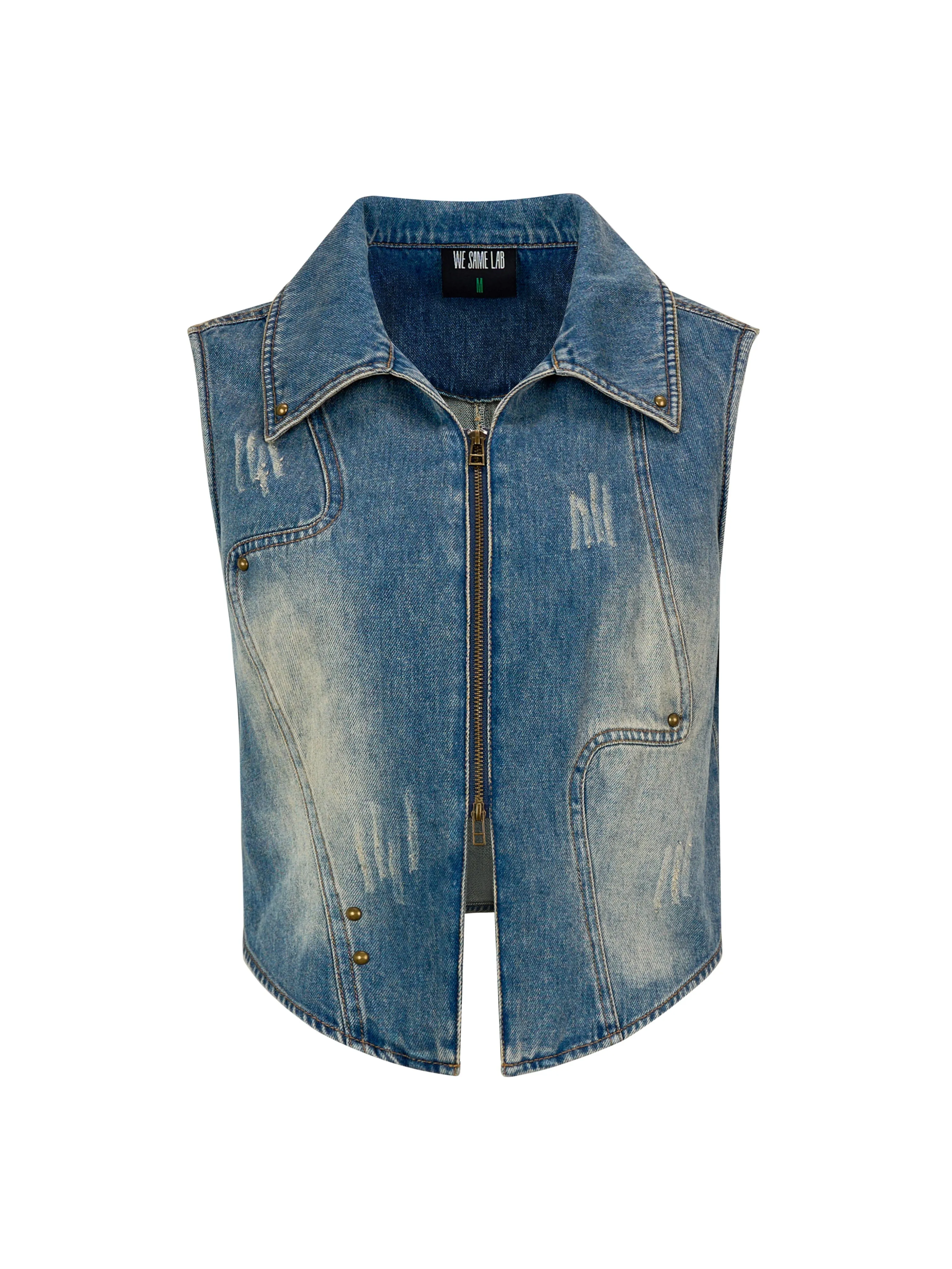Denim Faded Cool Casual Gilet＆Mini-Skirt