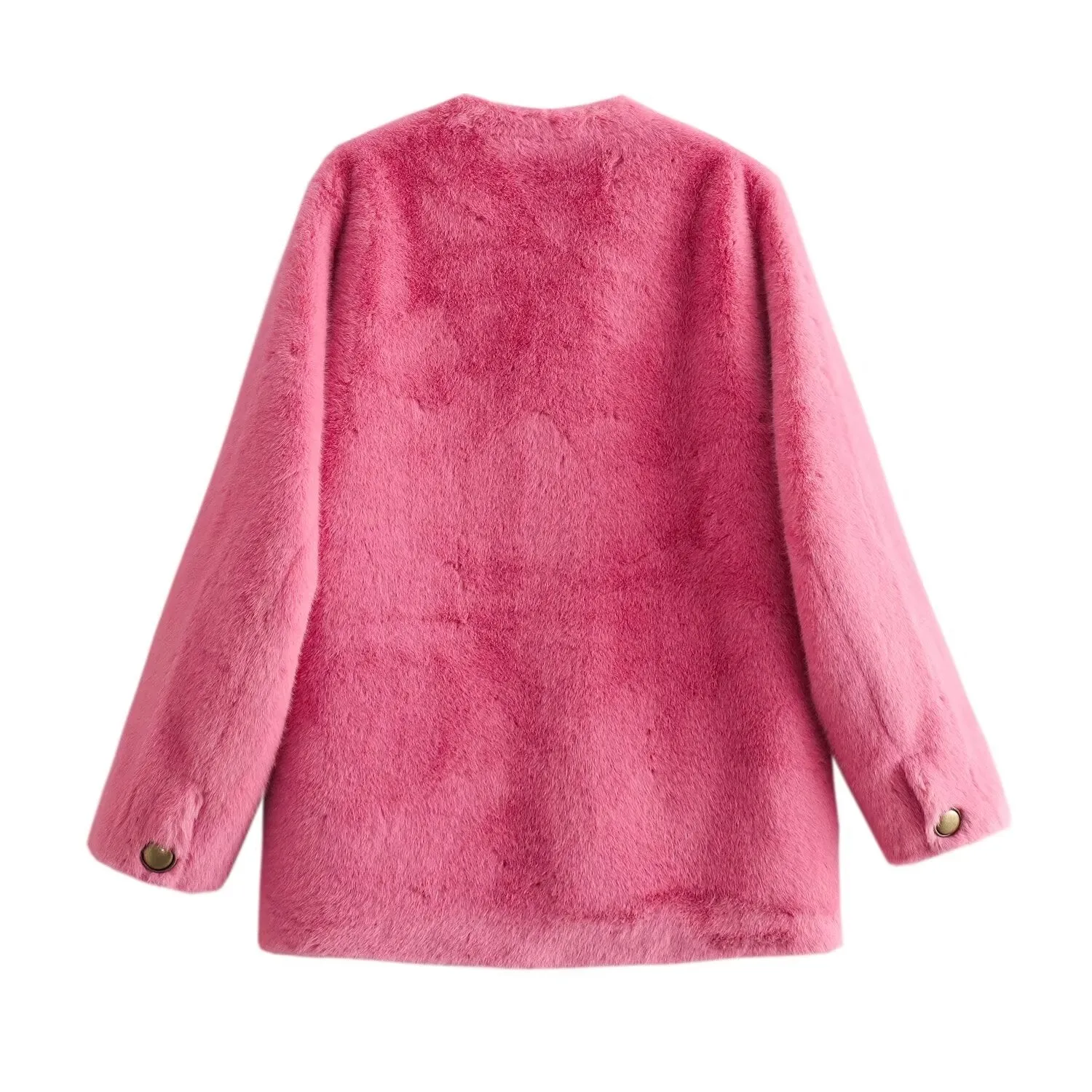 Double Breasted V-Neck Faux Fur Jacket