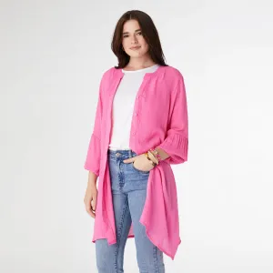 Edwina Long Sleeve Button Down Cardigan - Bright Rose
