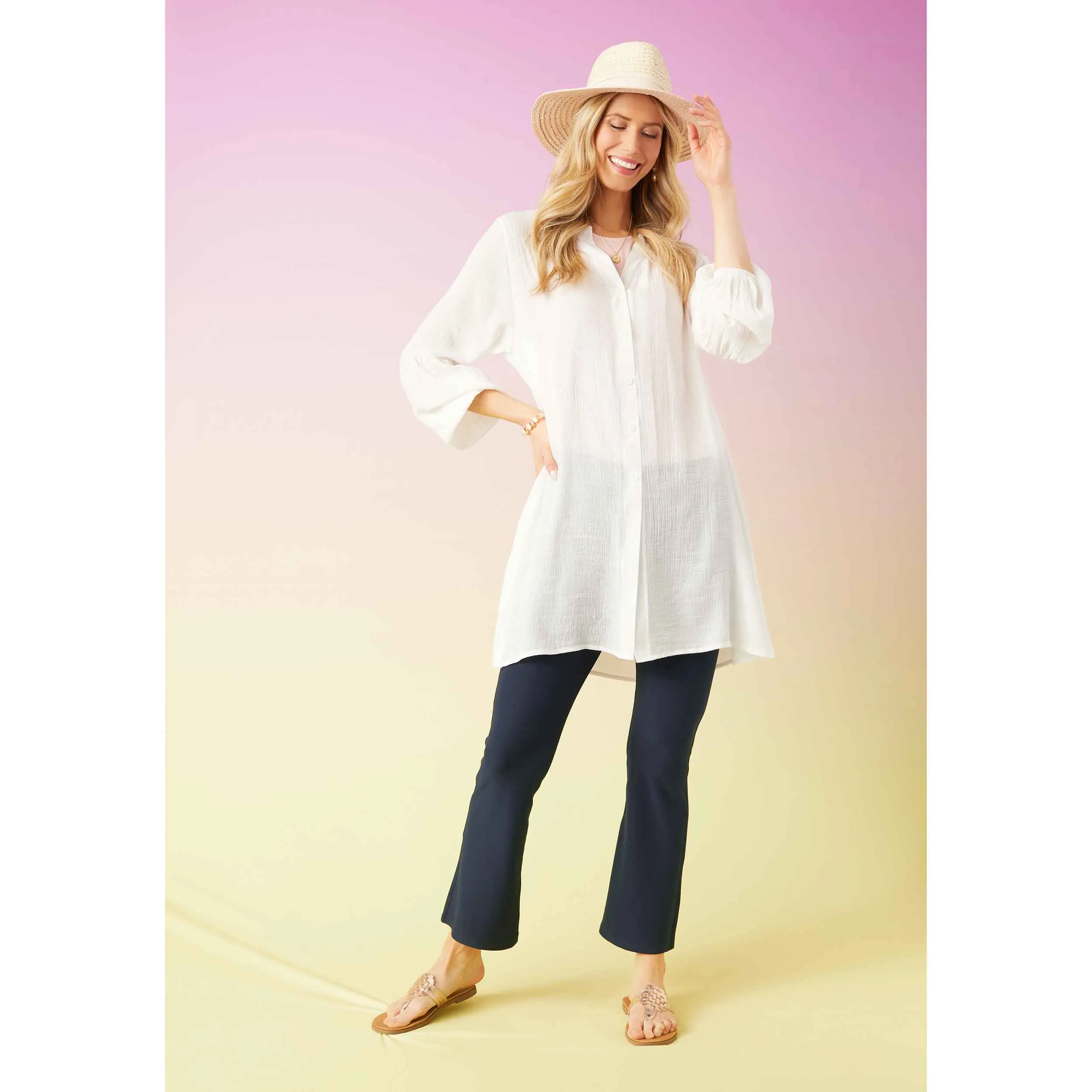 Edwina Long Sleeve Button Down Cardigan - White