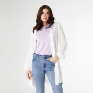 Edwina Long Sleeve Button Down Cardigan - White