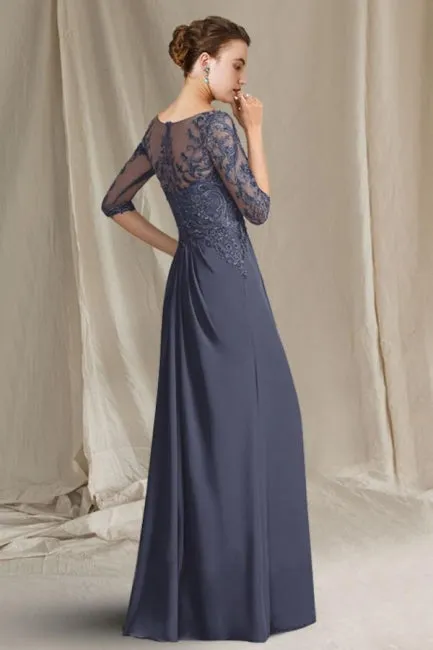 Elegant A-Line Lace Mother of The Bride Dress Scoop Neck Half Sleeve Bridesmaid Dresses With Appliques