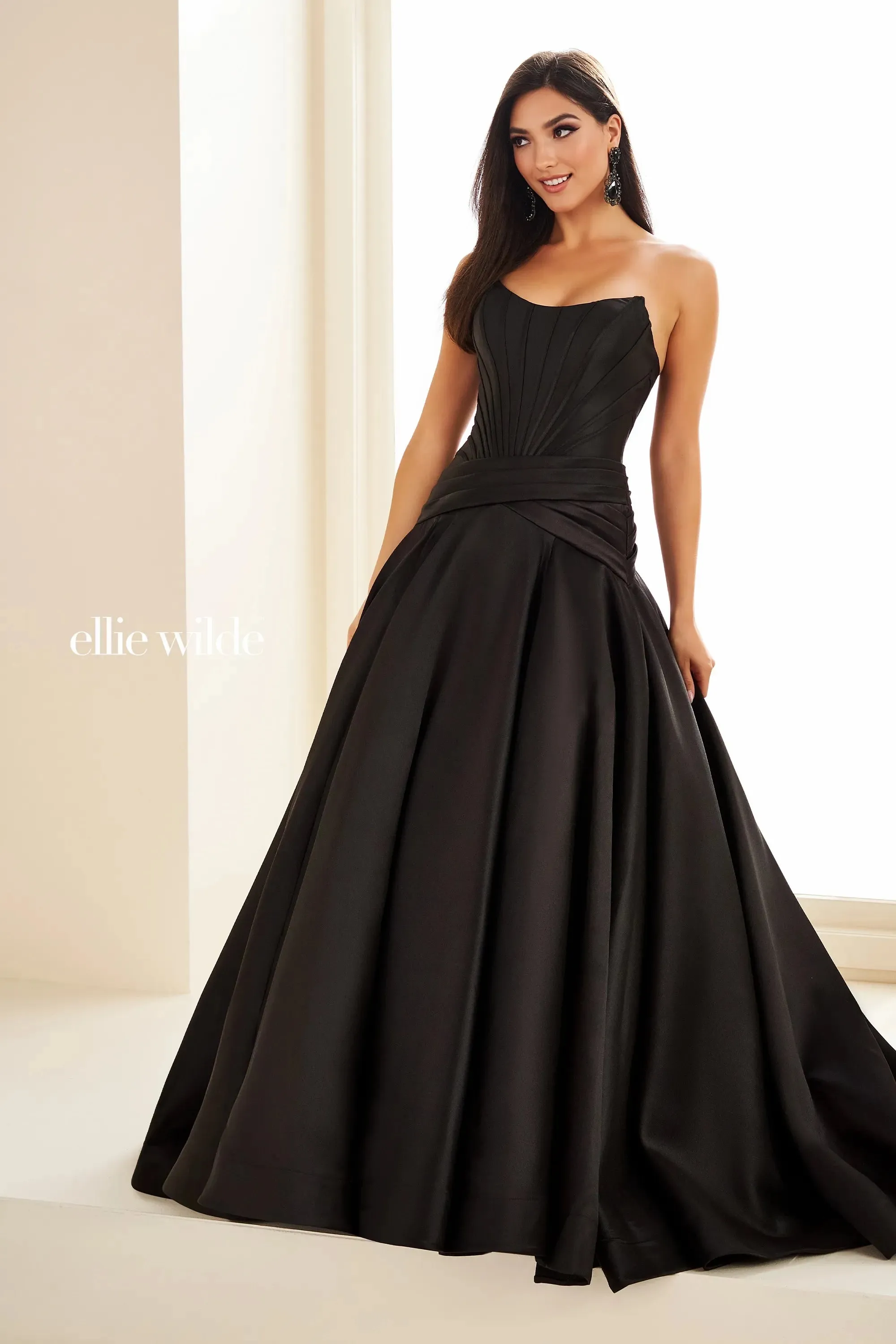 Ellie Wilde EW36105 Mikado A Line Dress Drop Waist Scoop Neck Ballgown Prom Pageant Formal
