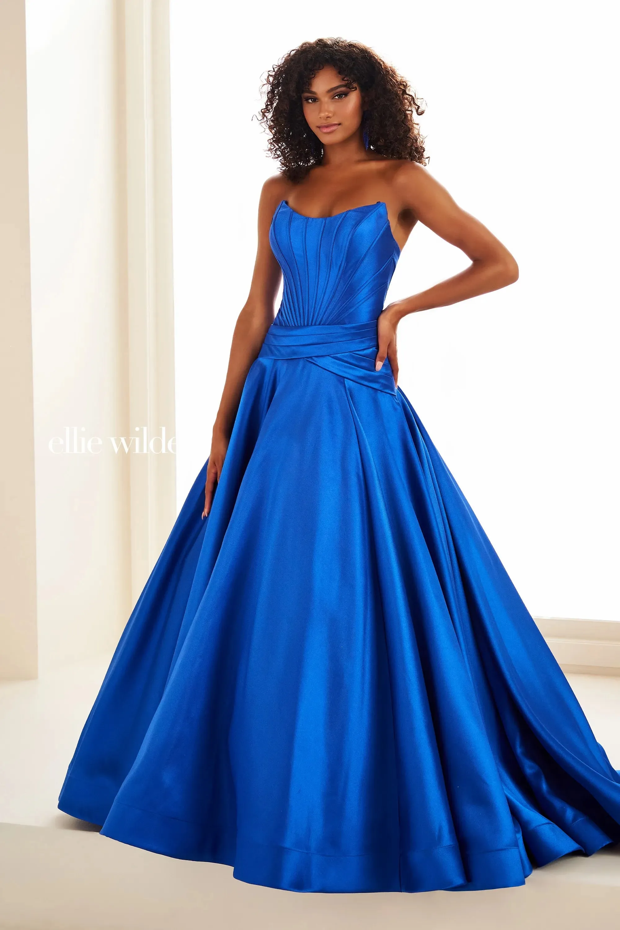 Ellie Wilde EW36105 Mikado A Line Dress Drop Waist Scoop Neck Ballgown Prom Pageant Formal