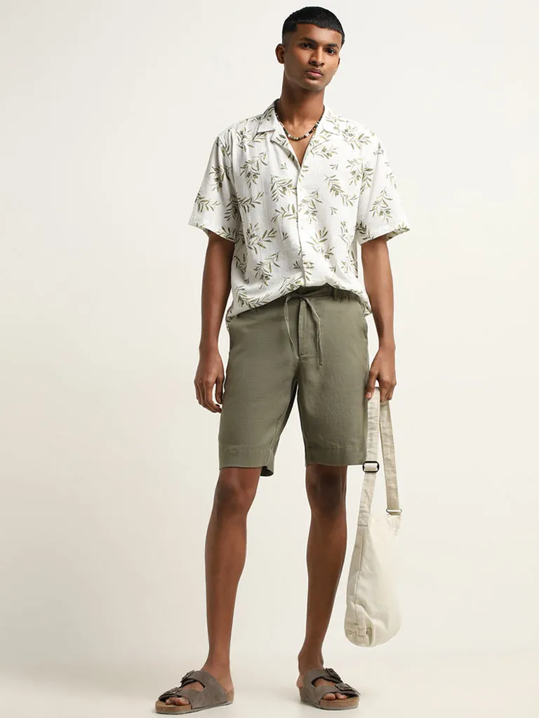 ETA Olive Cotton Blend Relaxed Fit Shorts