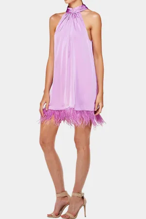 Feather Hem Lavender Mini Dress