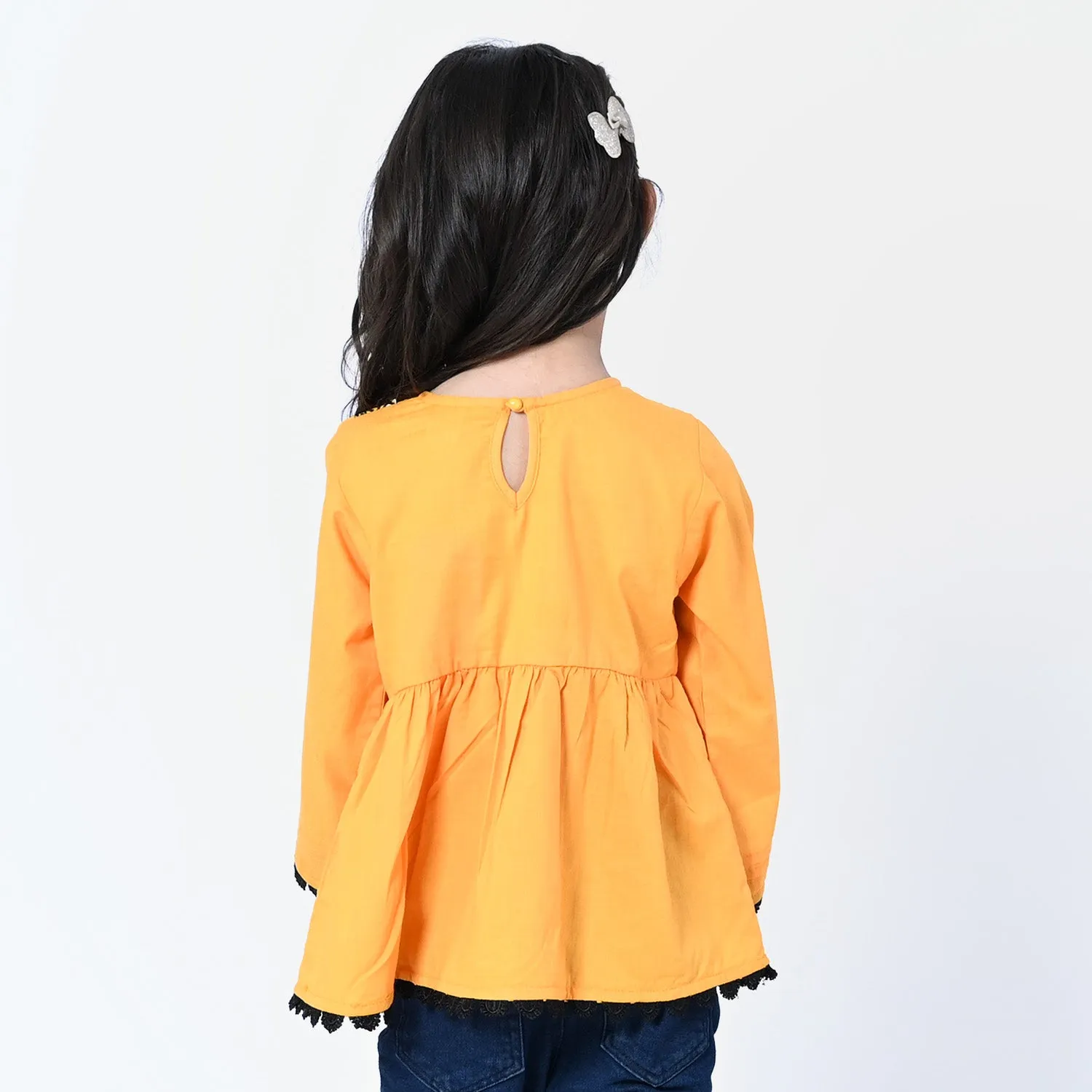 Girls Cotton Embroidered Top - Citrus