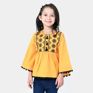 Girls Cotton Embroidered Top - Citrus