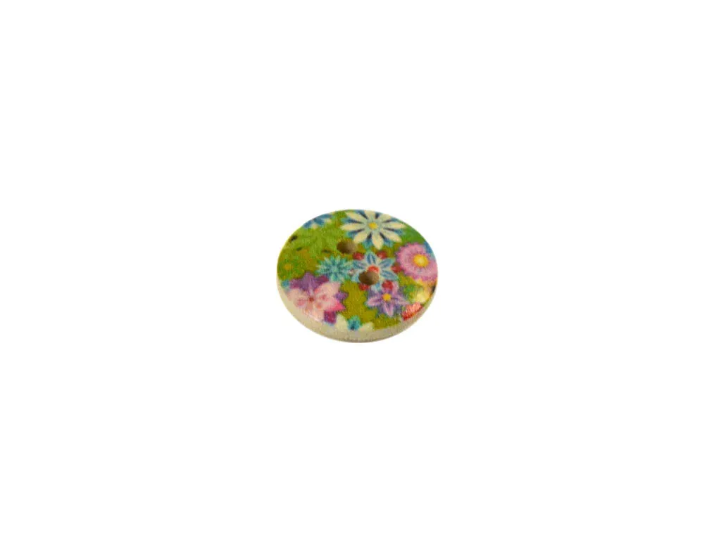 Green Multicolour Floral Printed 2 Hole Wooden Buttons