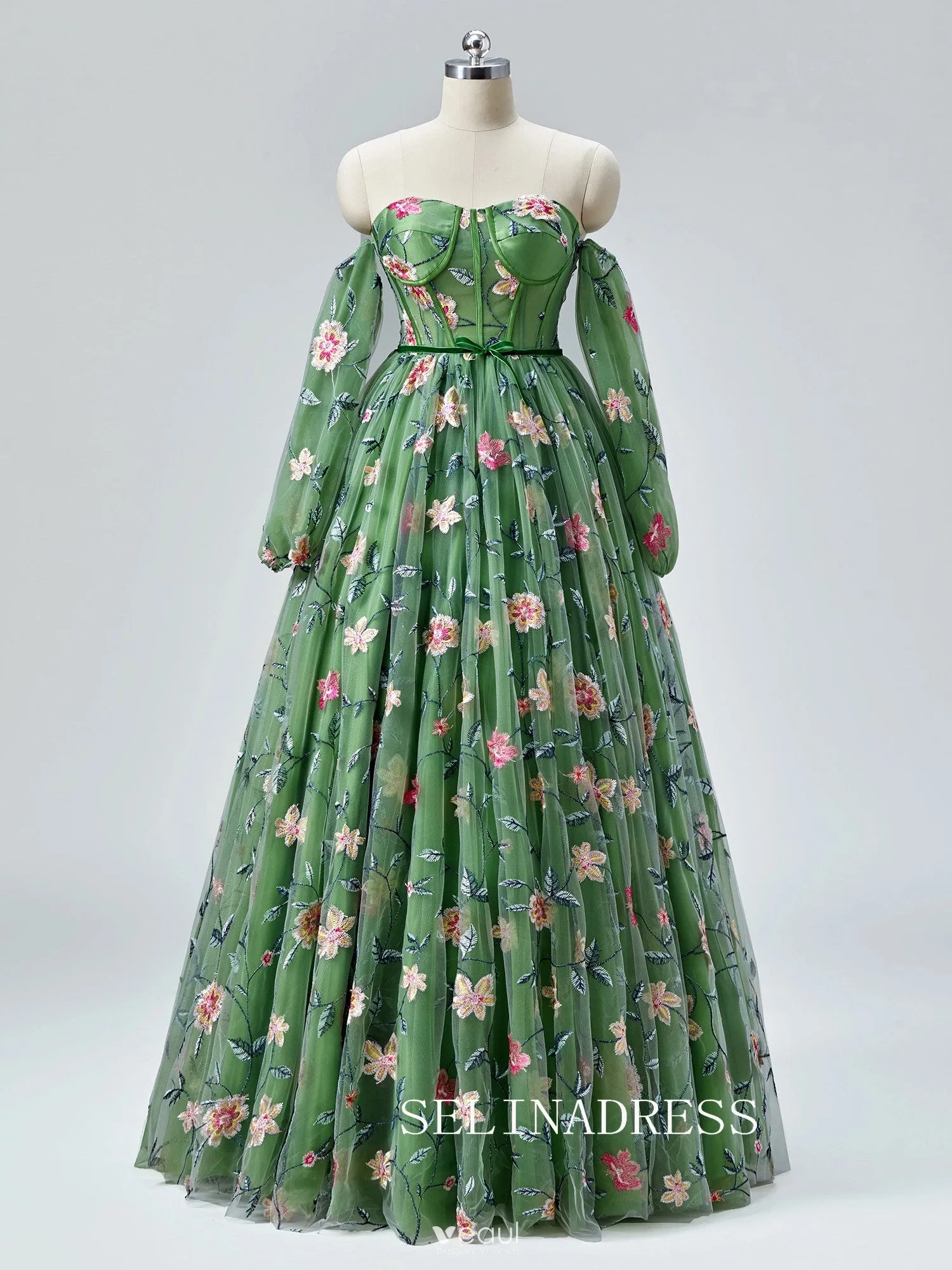 Green Sweetheart  Floral Prom Dresses Princess Ball Gown Formal Dresses TKL2101