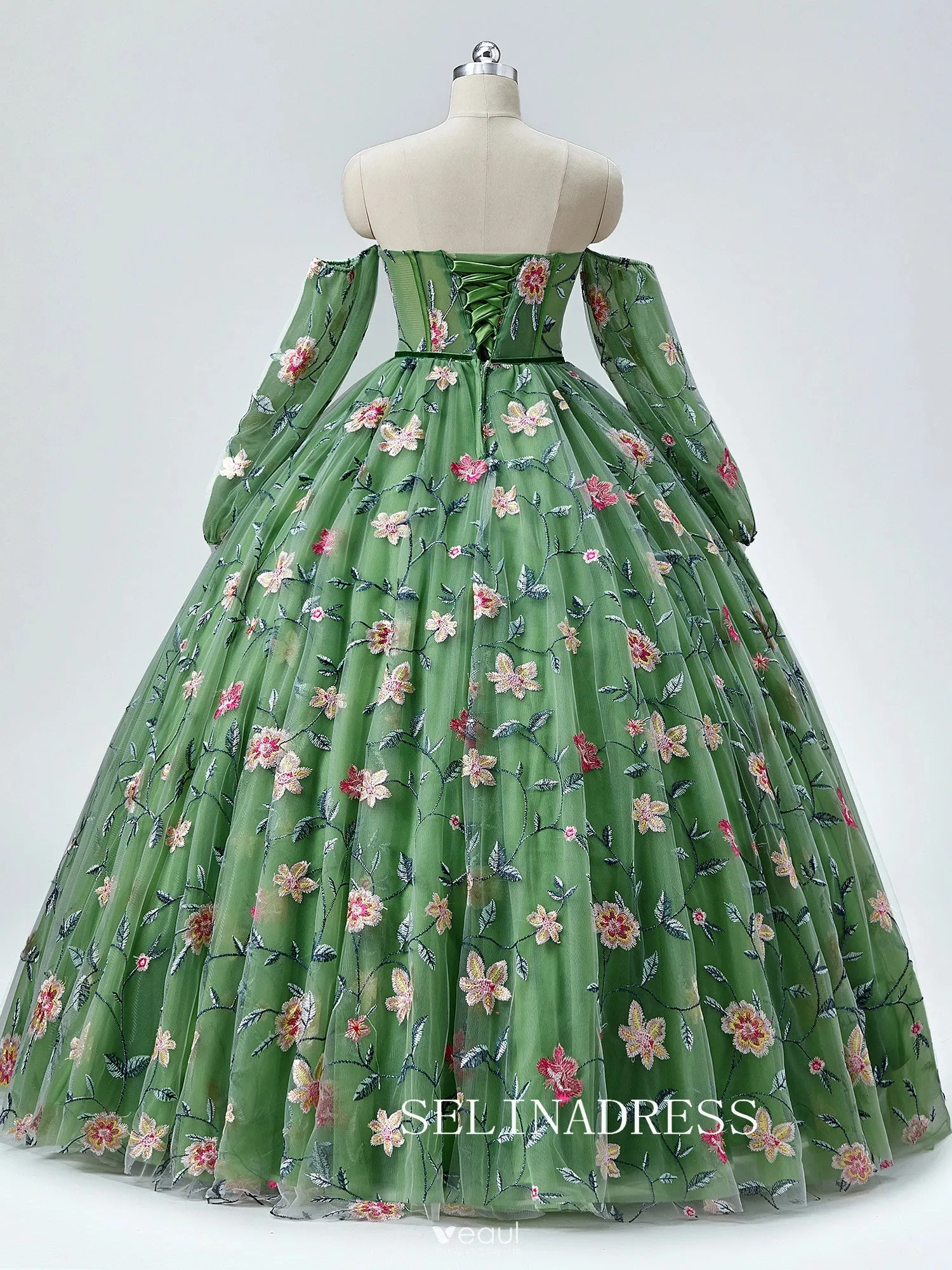 Green Sweetheart  Floral Prom Dresses Princess Ball Gown Formal Dresses TKL2101