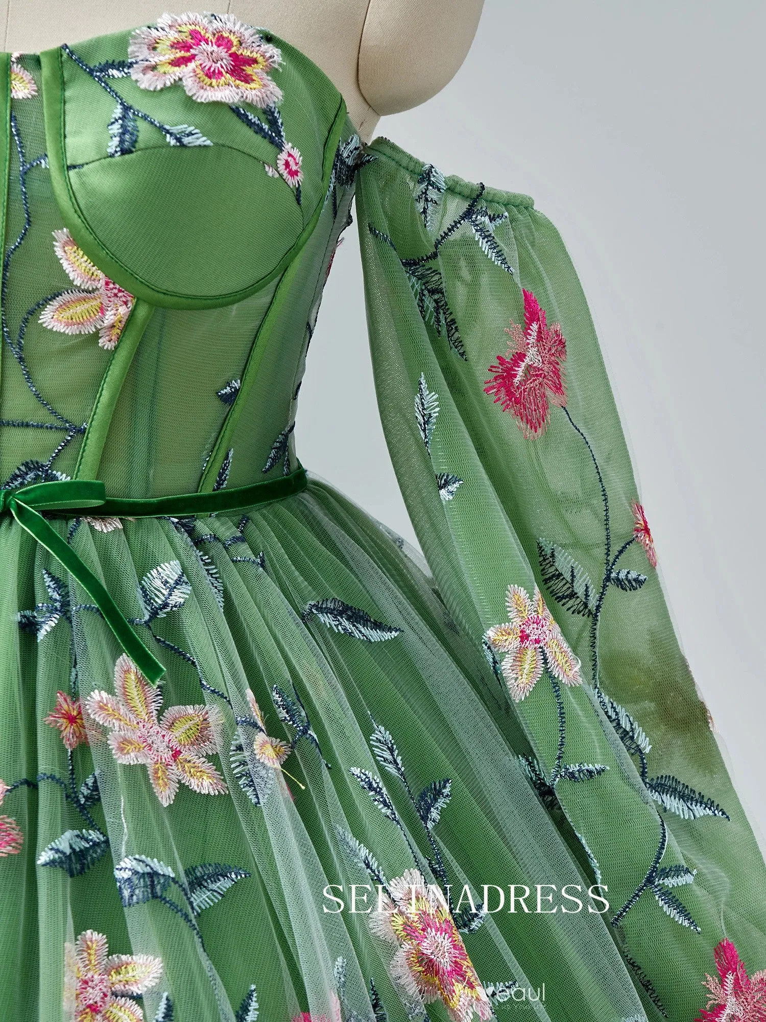 Green Sweetheart  Floral Prom Dresses Princess Ball Gown Formal Dresses TKL2101