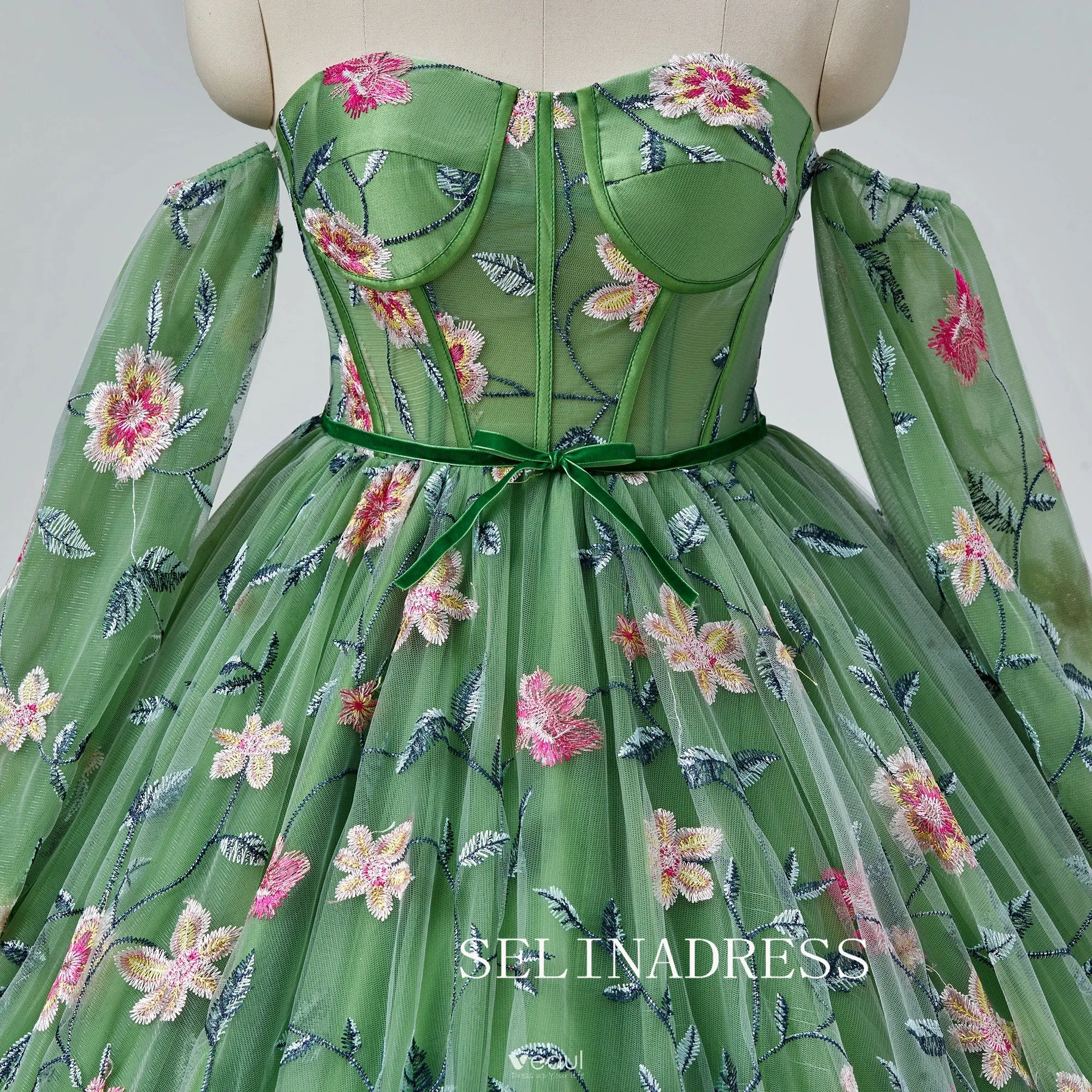 Green Sweetheart  Floral Prom Dresses Princess Ball Gown Formal Dresses TKL2101