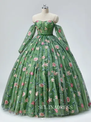 Green Sweetheart  Floral Prom Dresses Princess Ball Gown Formal Dresses TKL2101