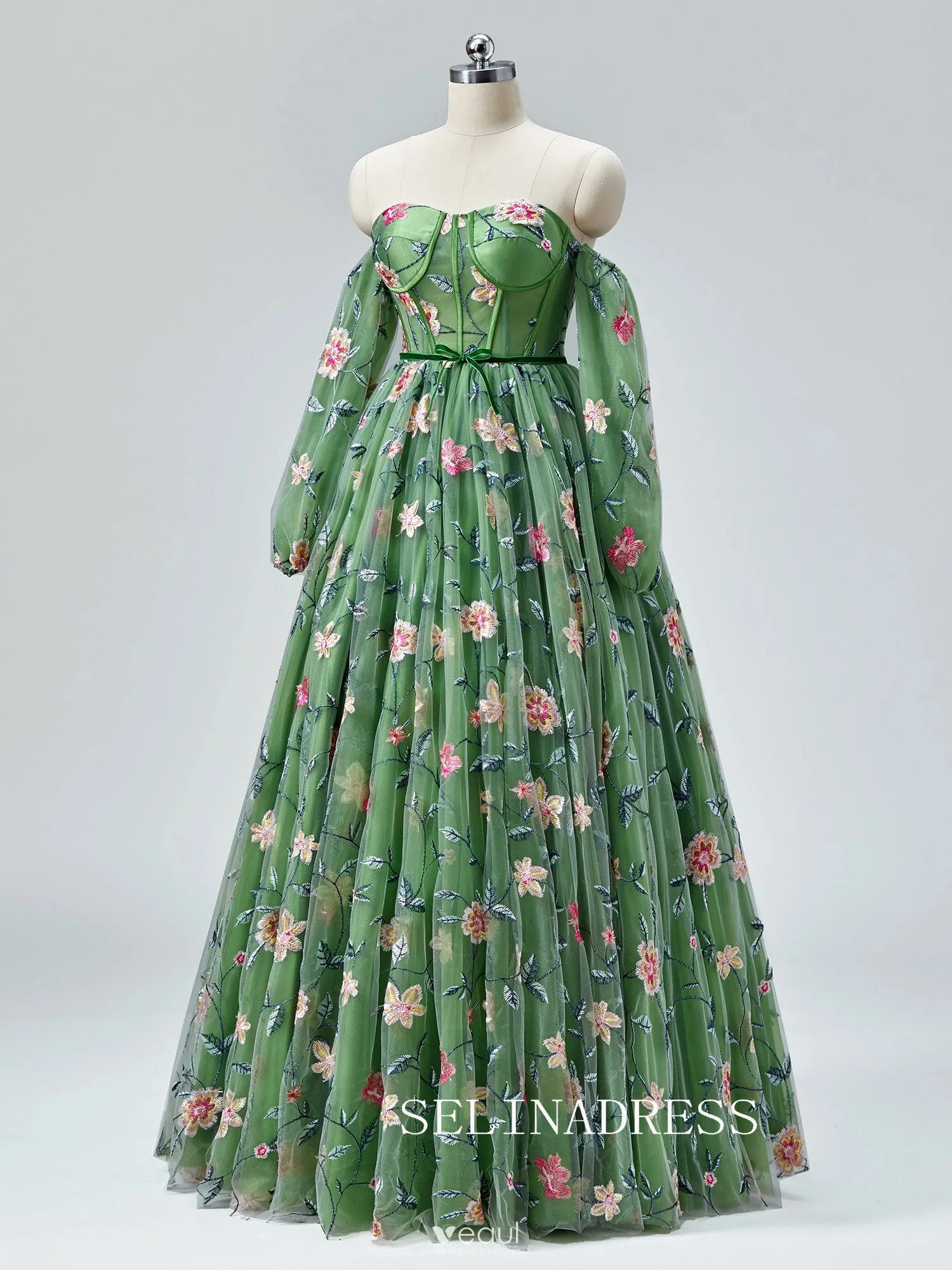 Green Sweetheart  Floral Prom Dresses Princess Ball Gown Formal Dresses TKL2101