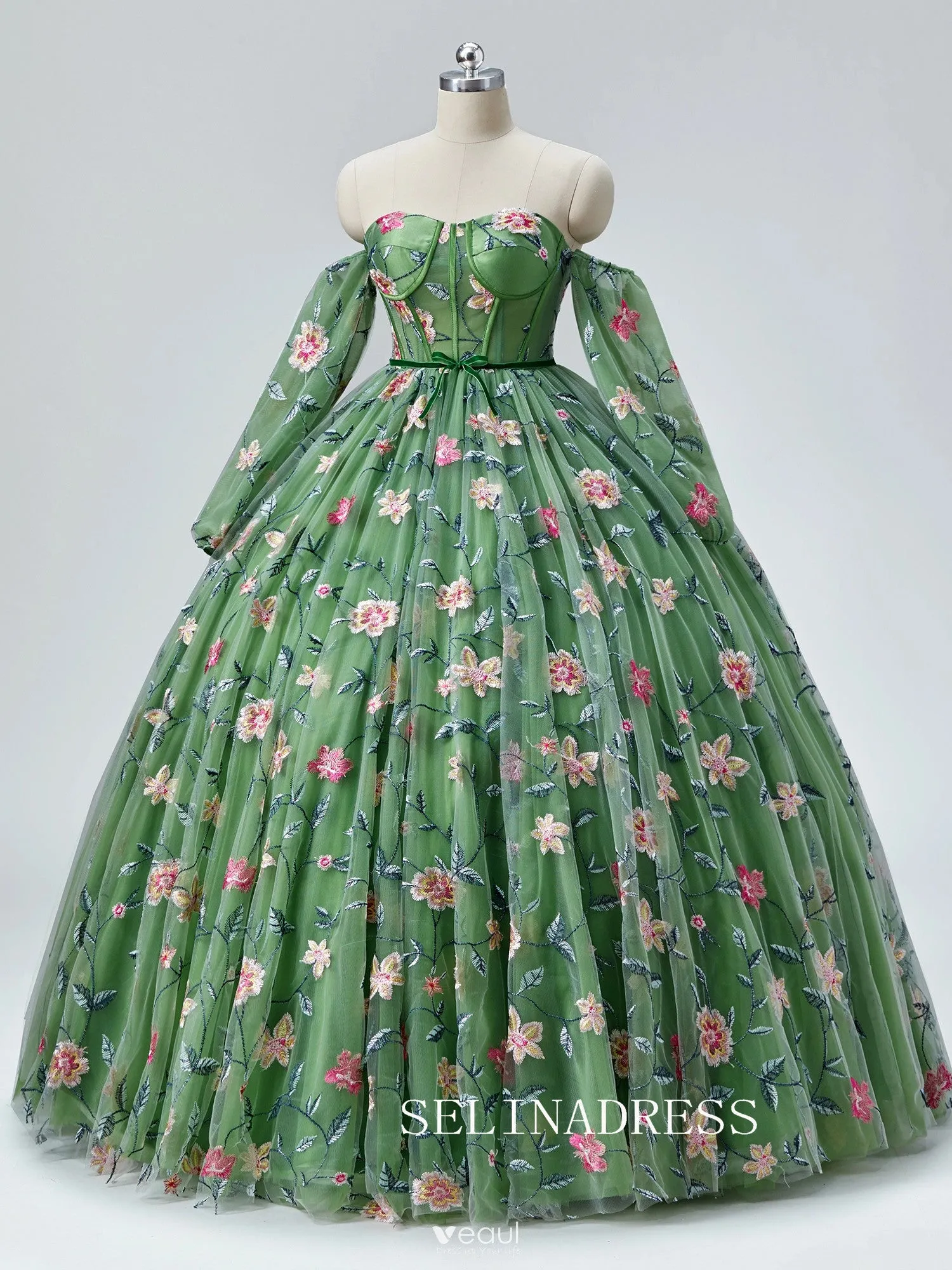Green Sweetheart  Floral Prom Dresses Princess Ball Gown Formal Dresses TKL2101