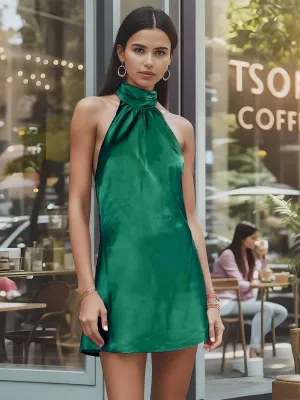 Halter Backless A-Line Satin Short Dress