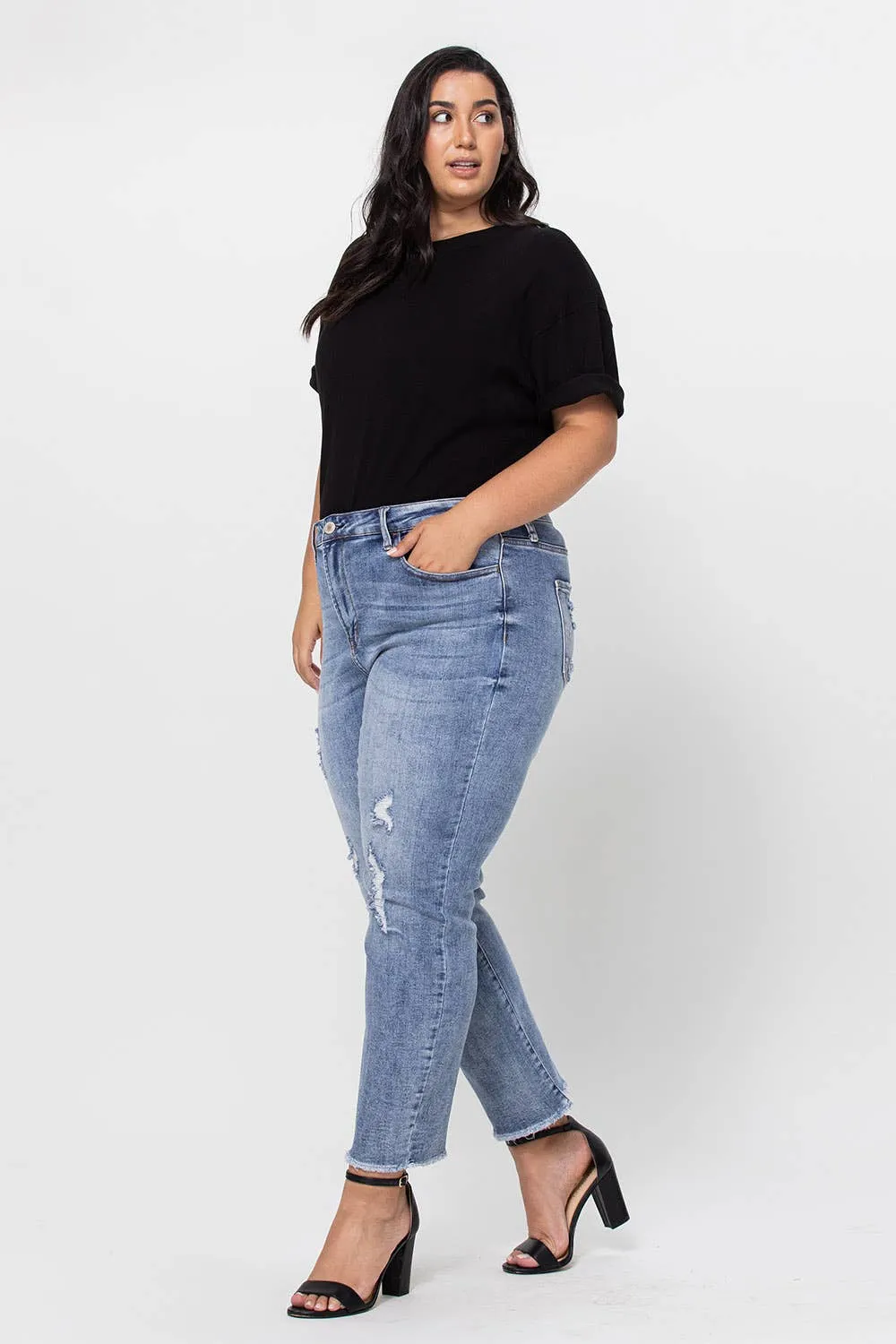 High Rise Distressed Jean - VOLUME