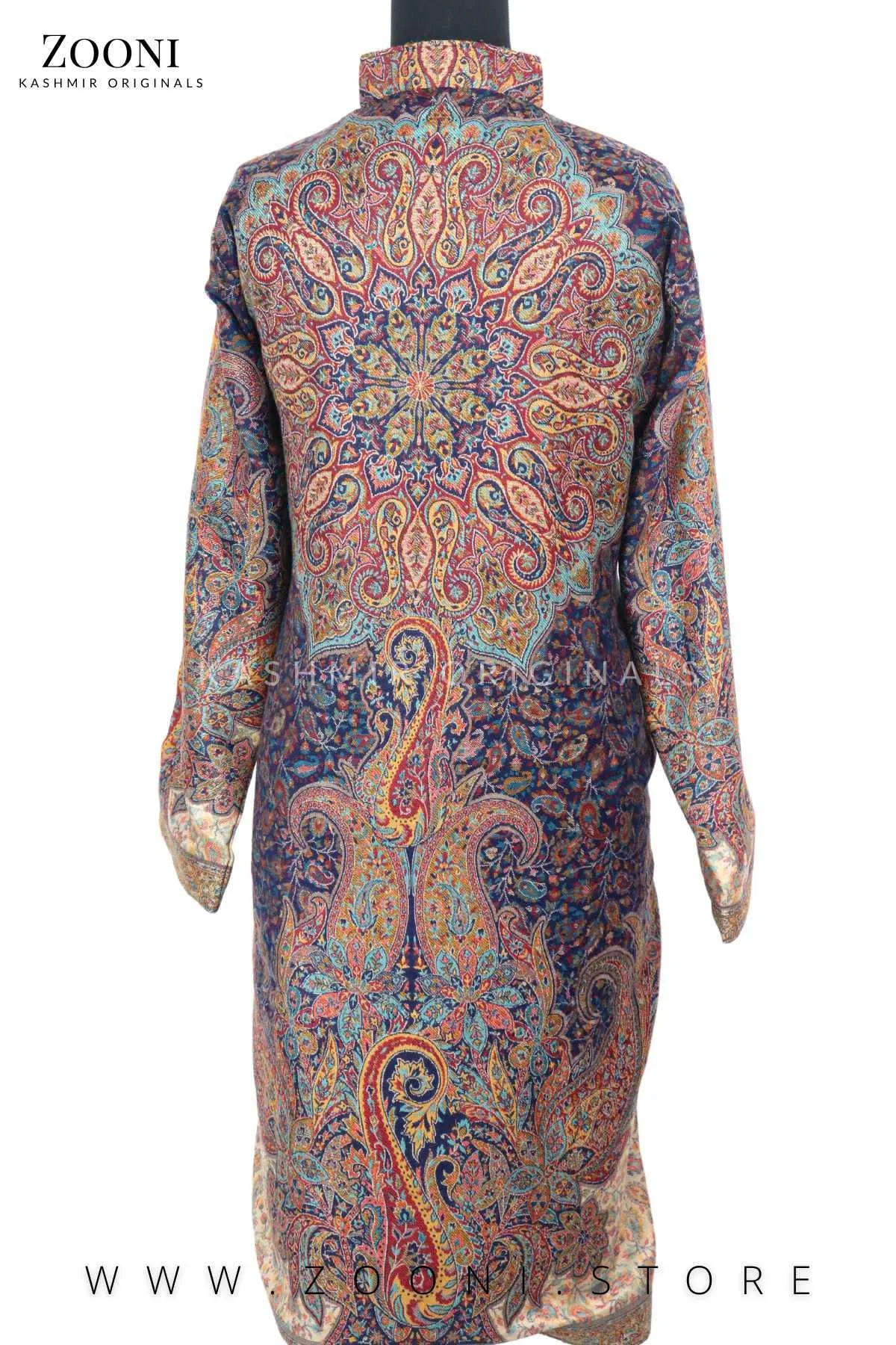 Limited Edition Stitched Kaani Woven Women's Luxury Coat - Enchanting Blue