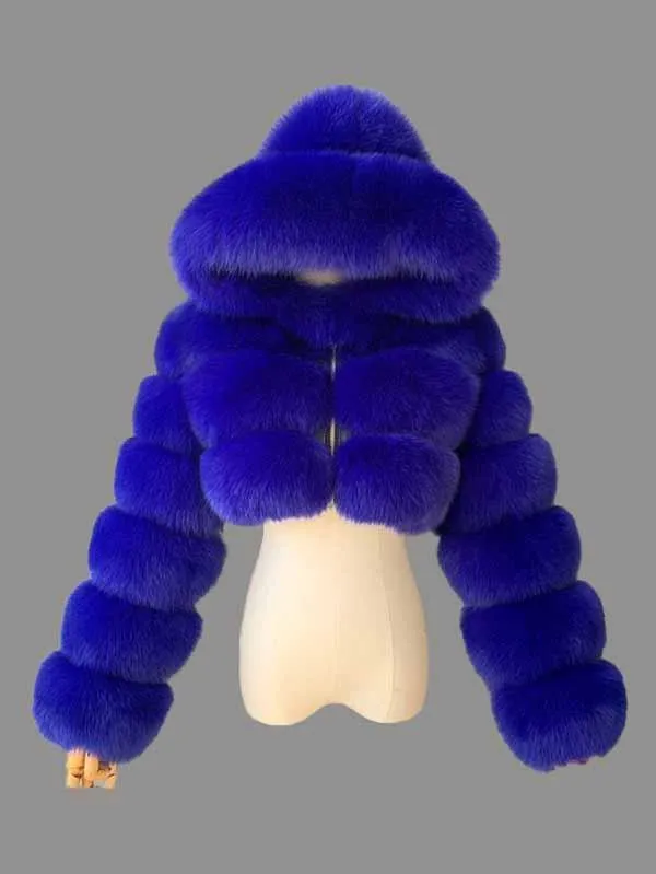Luxury Faux Fur Coat Winter Warm Fuzzy Jacket With Hood