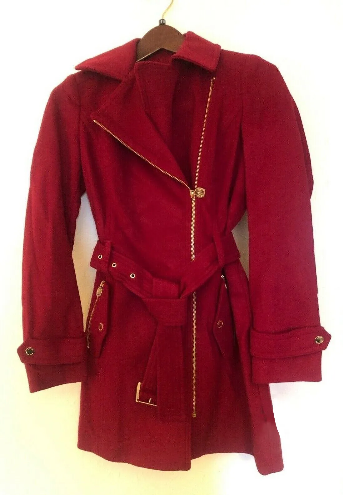 Luxury Red Belted Wool Coat for Women