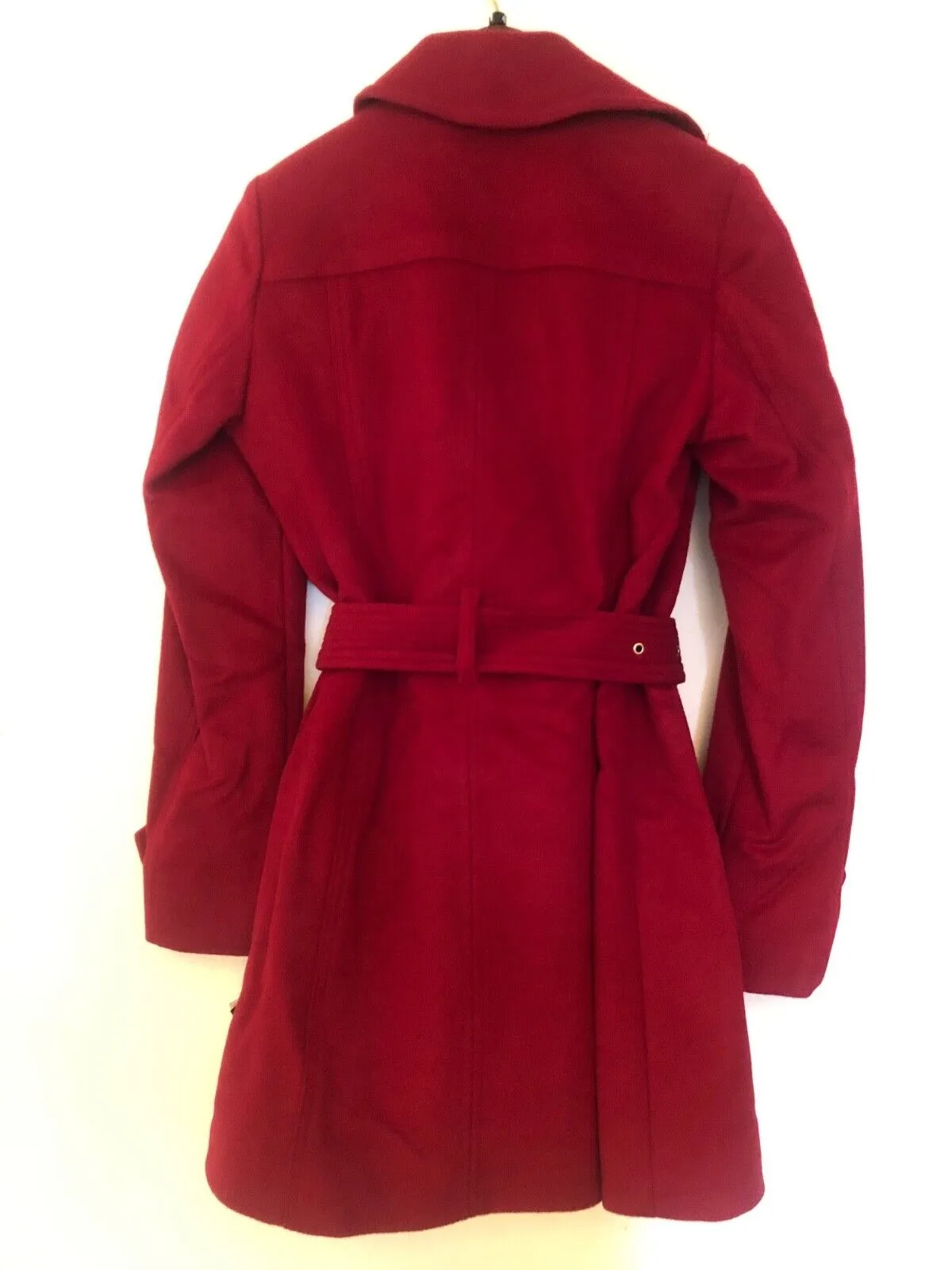 Luxury Red Belted Wool Coat for Women