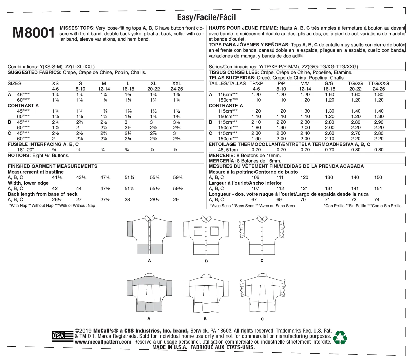 M8001 Misses' Tops