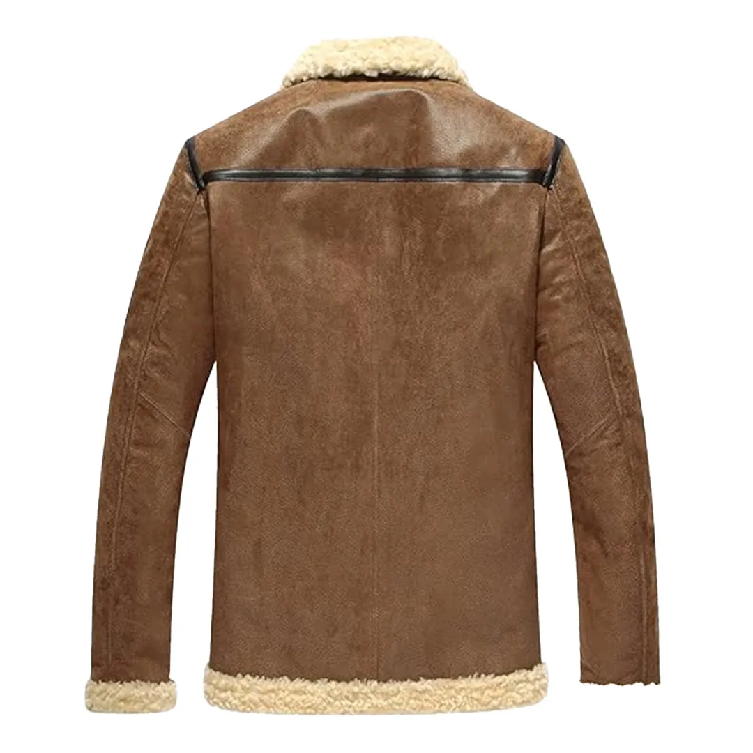 Men's Aviator Faux Shearling Motorcycle Bomber Leather Jacket