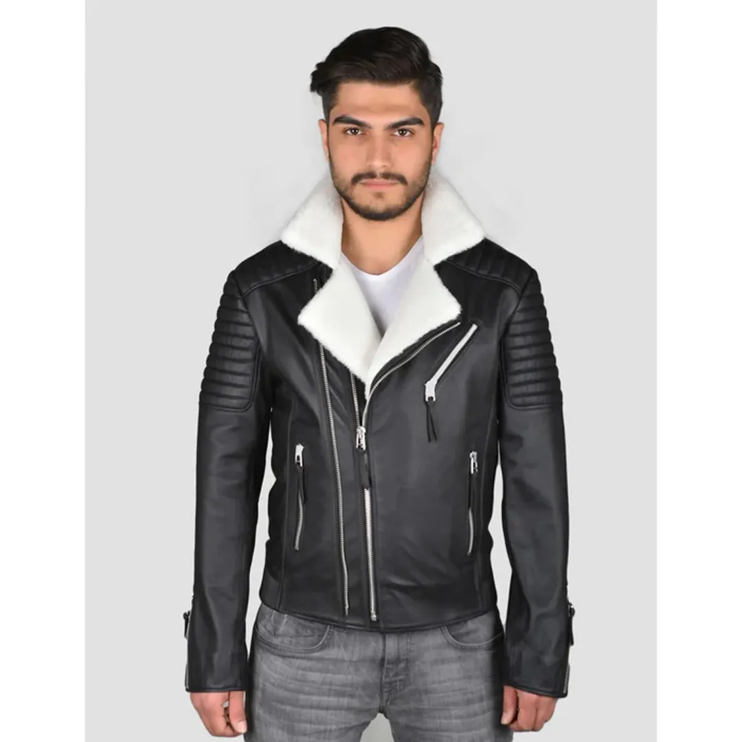 Men`s Black Shearling Leather Jacket