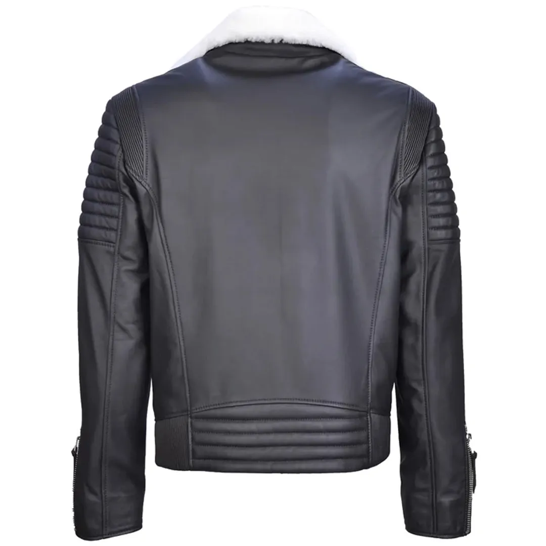 Men`s Black Shearling Leather Jacket