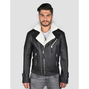 Men`s Black Shearling Leather Jacket