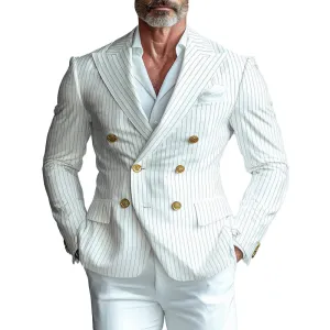Men's Business Peak Lapel Double Breasted Stripes Pattern Blazer