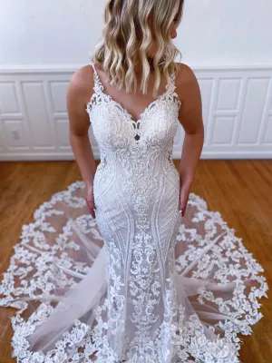Mermaid Spaghetti Straps Vintage Wedding Dresses Backless Bridal Gowns CBD501