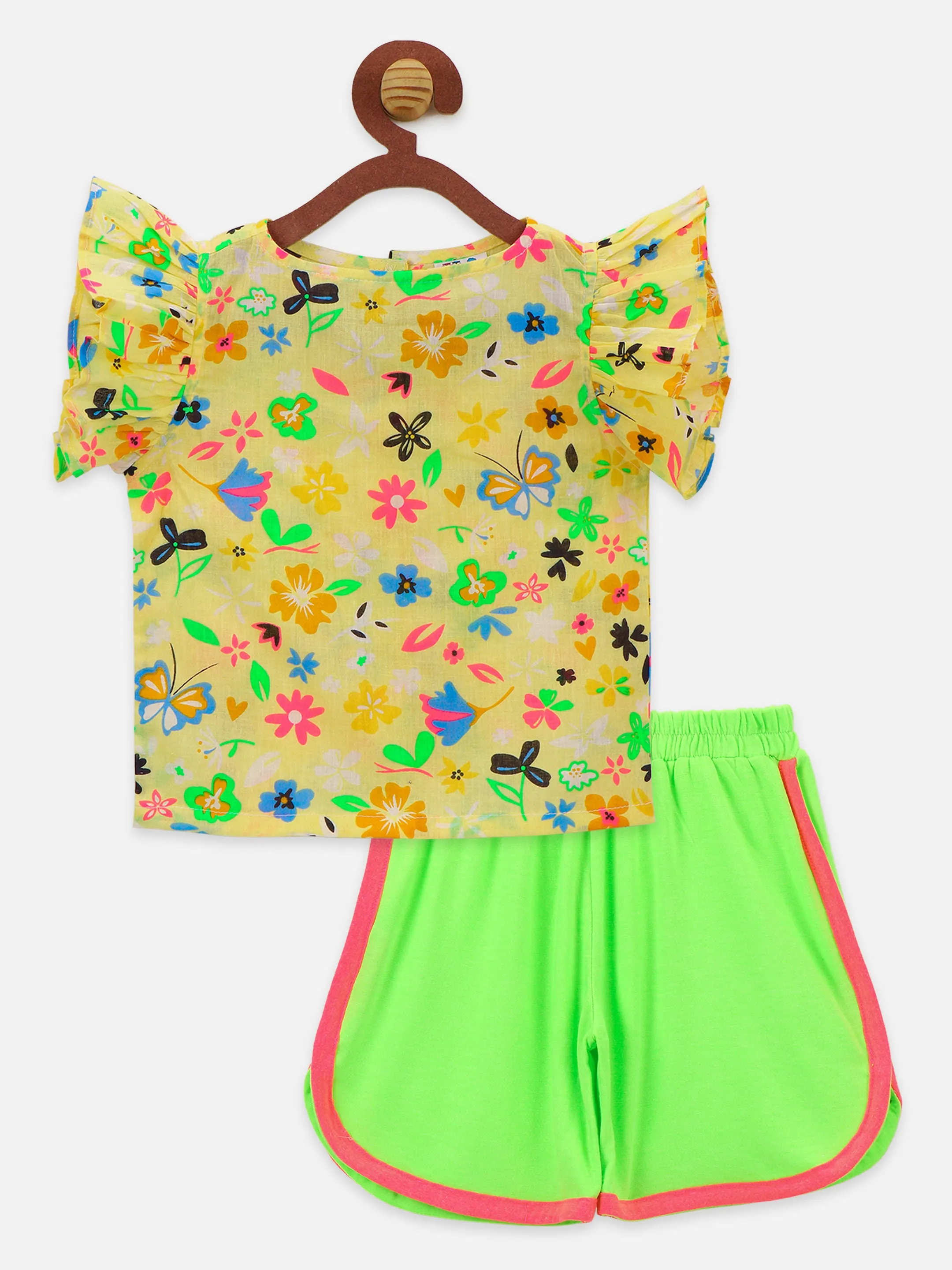 Multicolor Floral Two Tops With Shorts And Legging