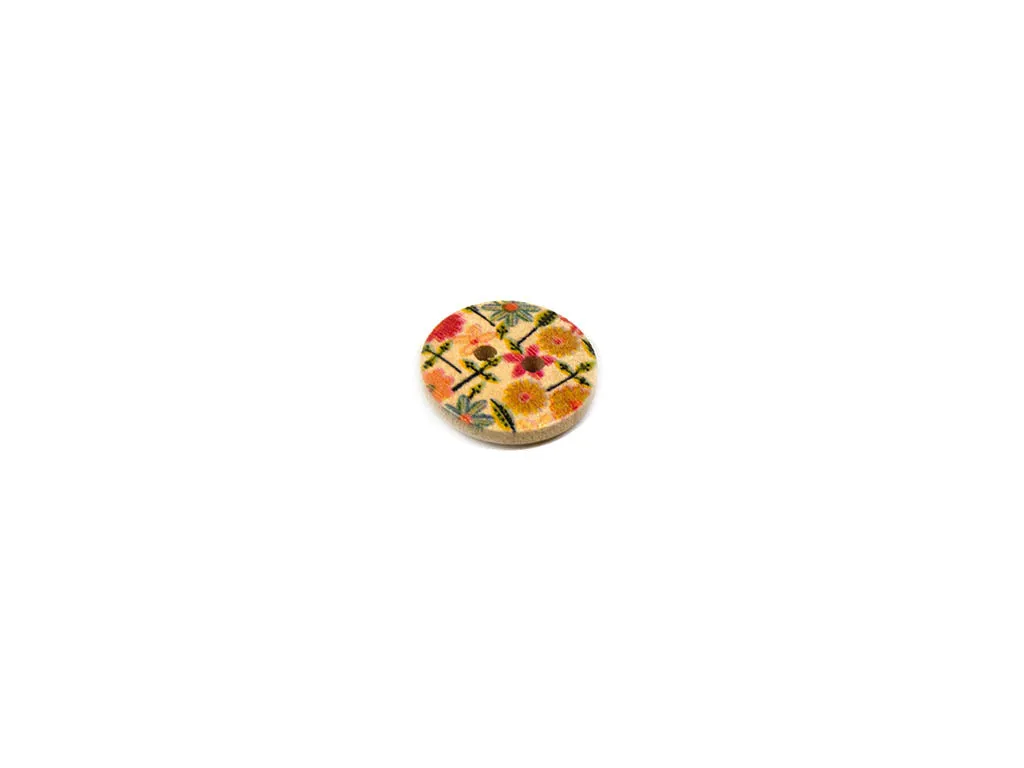 Multicolour 1 Floral Printed 2 Hole Wooden Buttons