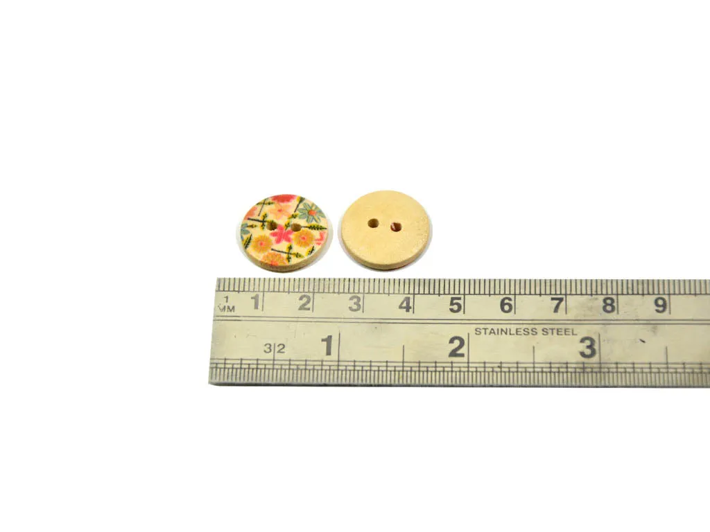 Multicolour 1 Floral Printed 2 Hole Wooden Buttons