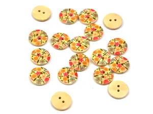 Multicolour 1 Floral Printed 2 Hole Wooden Buttons