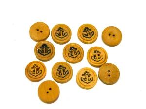 Mustard Designer Anchor Printed 2 Hole Wooden Buttons - 32L
