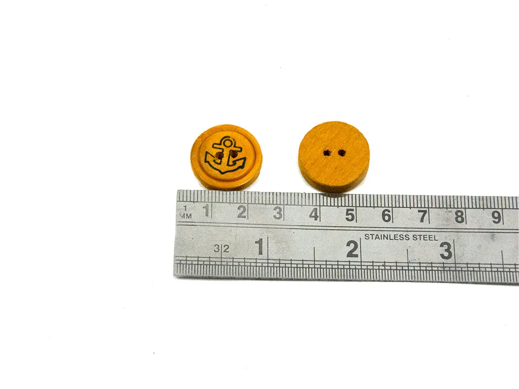 Mustard Designer Anchor Printed 2 Hole Wooden Buttons - 32L