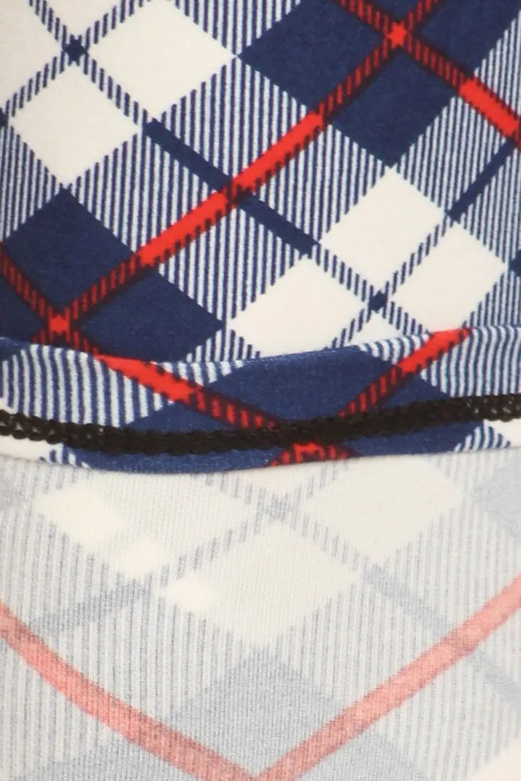Navy White Plaid Design Leggings