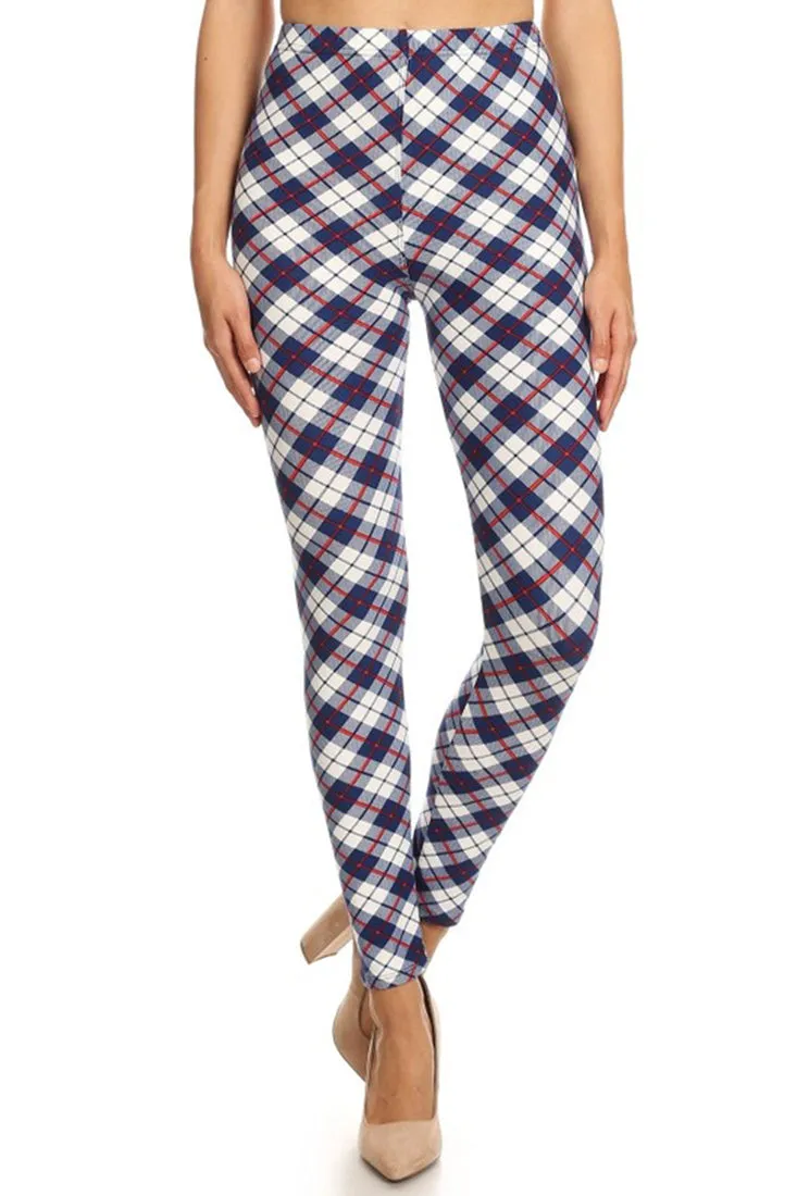 Navy White Plaid Design Leggings