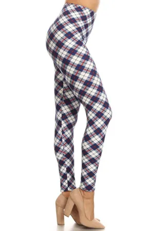 Navy White Plaid Design Leggings