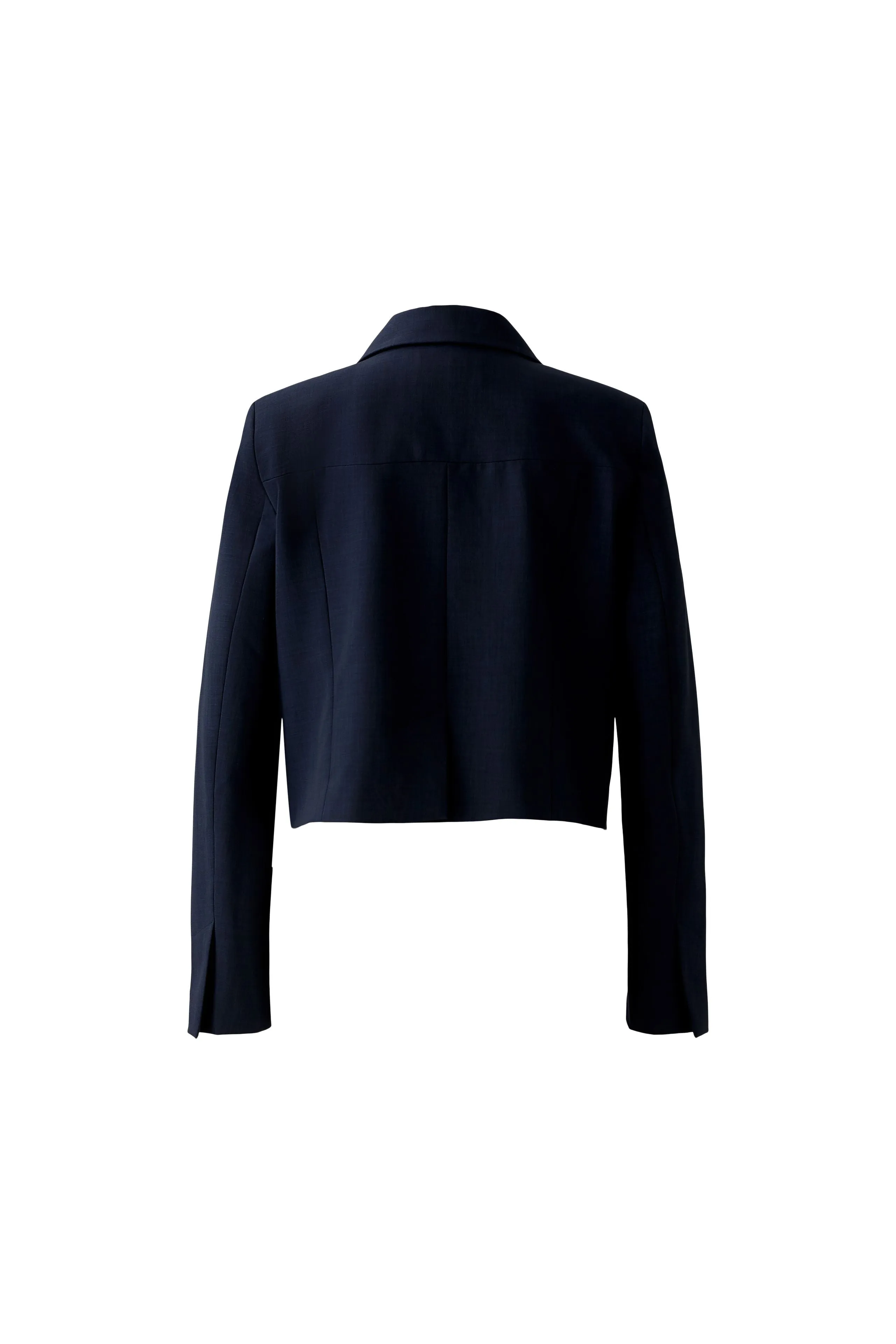 Oui Navy Cropped Double-Button Blazer