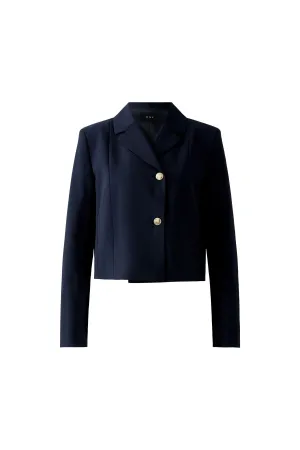 Oui Navy Cropped Double-Button Blazer