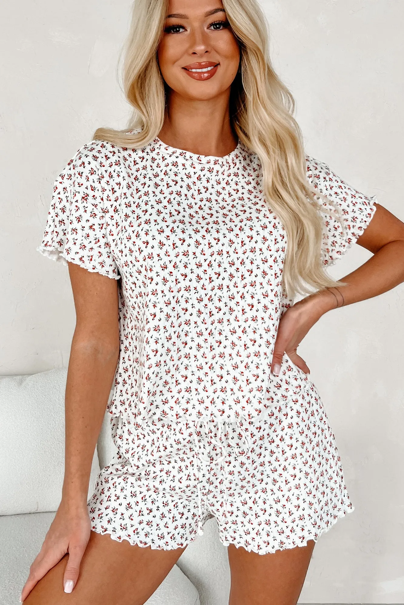 Overcoming The Odds Floral Lounge Set (Ivory/Red/Green)