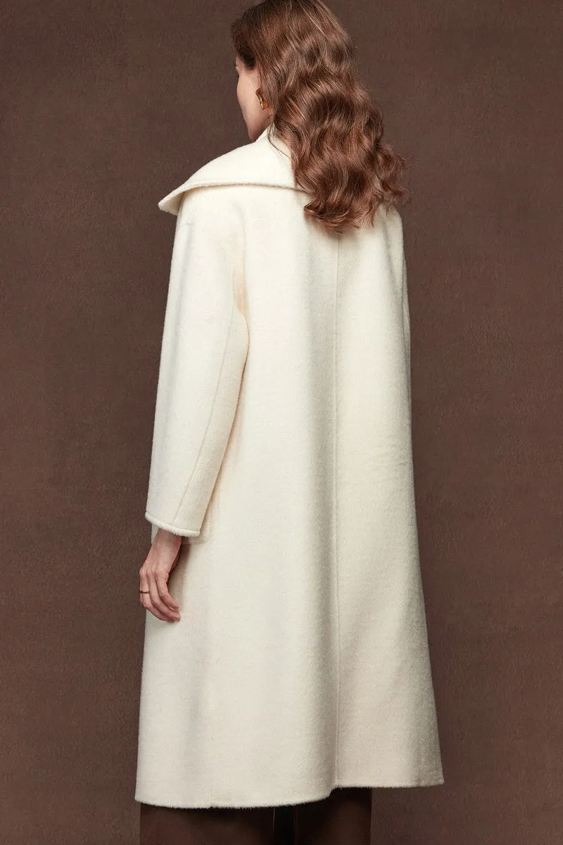 Oversized Crewneck Double Faced Long Wool Coat with Scarf
